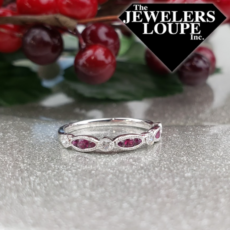 14K White Gold .10ctw Diamond and .28ctw Ruby Band (95455)