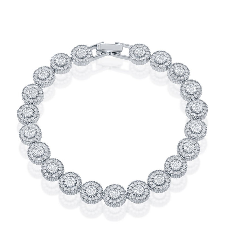 Sterling Silver Halo Cubic Zirconia Tennis Bracelet, 7".
