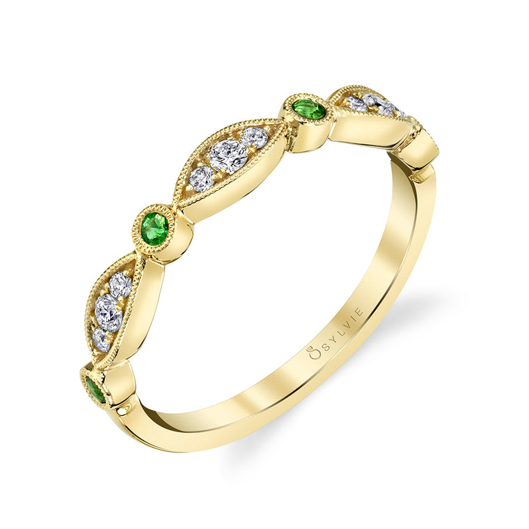 Sylvie Collection 14K Yellow Gold Diamond and Emerald Stackable Band (96865)