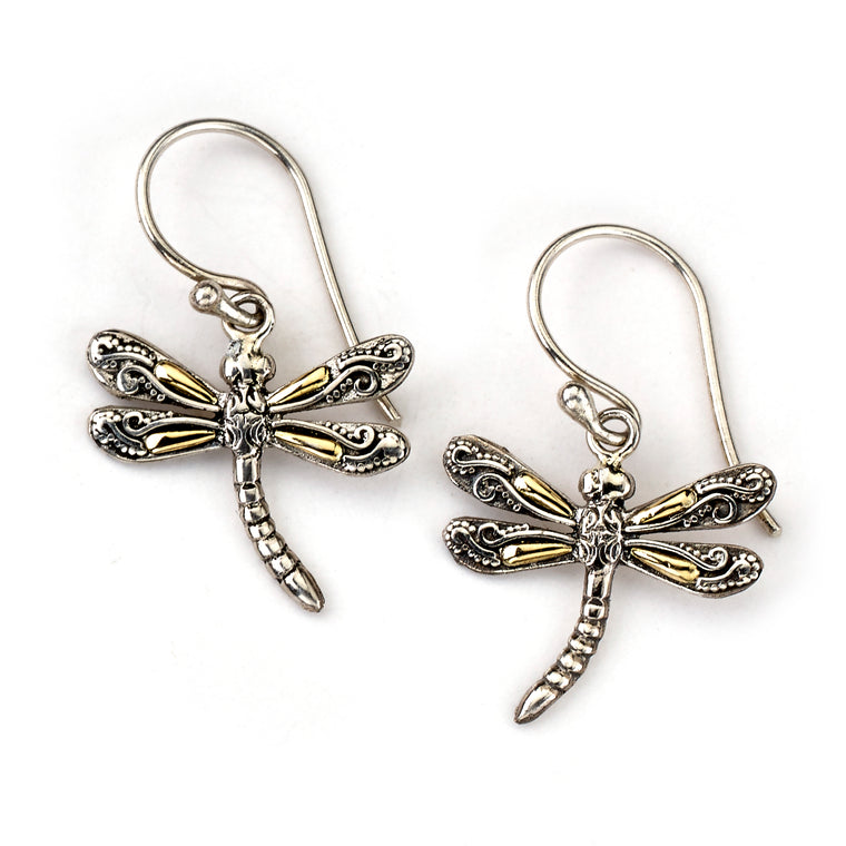 Samuel B. Sterling Silver and 18K Yellow Gold Dragonfly Earrings (96942)