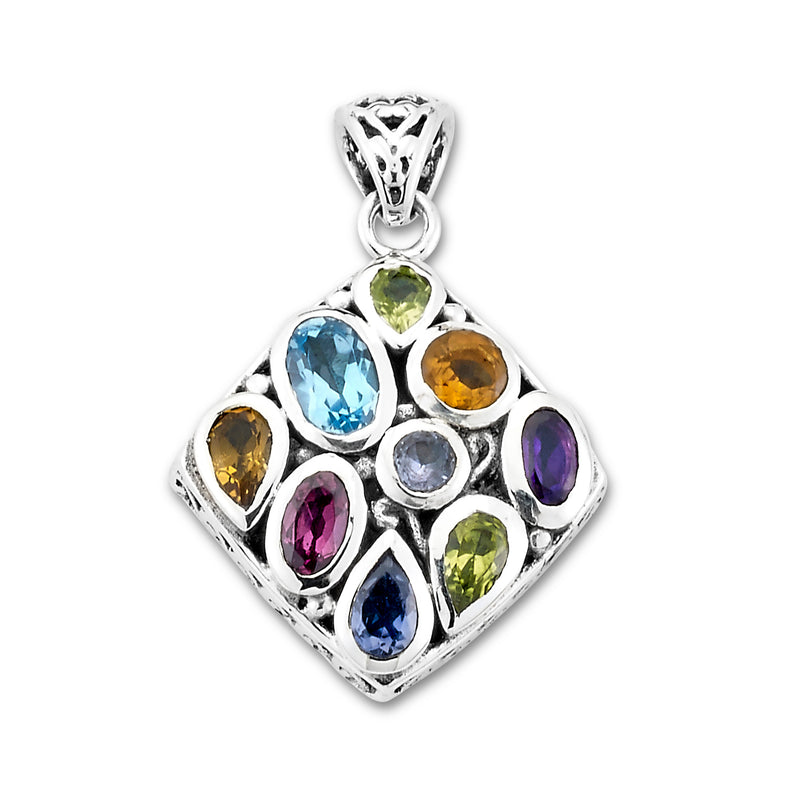 Samuel B Sterling Silver Amanzi Multi Gemstone Pendant. Our Sterling Silver multi gemstone pendant, handcrafted in Bali by our skilled artisans. From our signature collection, Royal Bali™ featuring designs handcrafted using sterling silver and genuine gemstones.