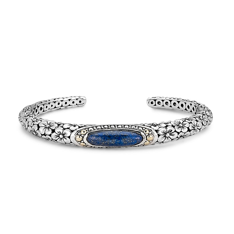 Samuel B. Sterling Silver and 18K Yellow Gold Lapis Floral Bracelet (97085)