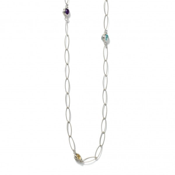 Southern Gates® Hand Wrought Mary Station Necklace Hand Wrought Series 42" 925 Sterling Silver with Amethyst, Blue Topaz, and Citrine Stations Handcrafted in Charleston, SC   Hand wrought in historic Charleston,SC, our one-of-a-kind, handcrafted jewelry partners traditional Southern Gates® designs with freshwater pearls, elegant beads, and semi-precious stones.