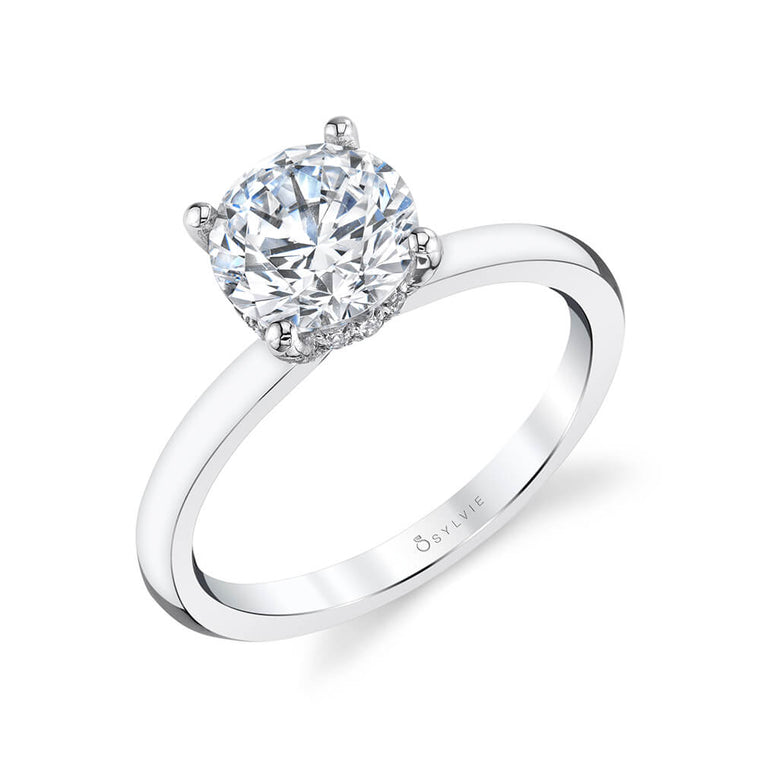 Sylvie 14K White Gold .12ctw Diamond Hidden Halo Engagement Ring Semi-Mount (97208)
