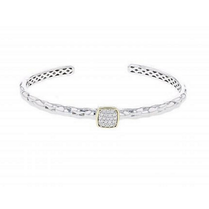 Piyaro Italian silver hinge bracelet with 0.17ct H color VS diamonds and solid 14k yellow gold accents.