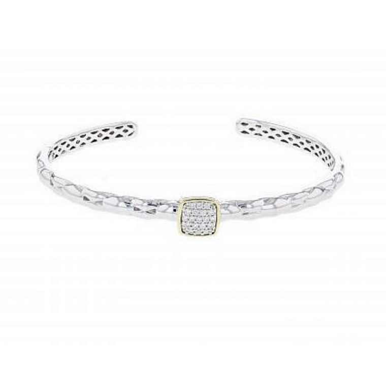 PiyaRo Diamond, Sterling Silver and 14K Yellow Gold Hinged Cuff Bracelet (97217)