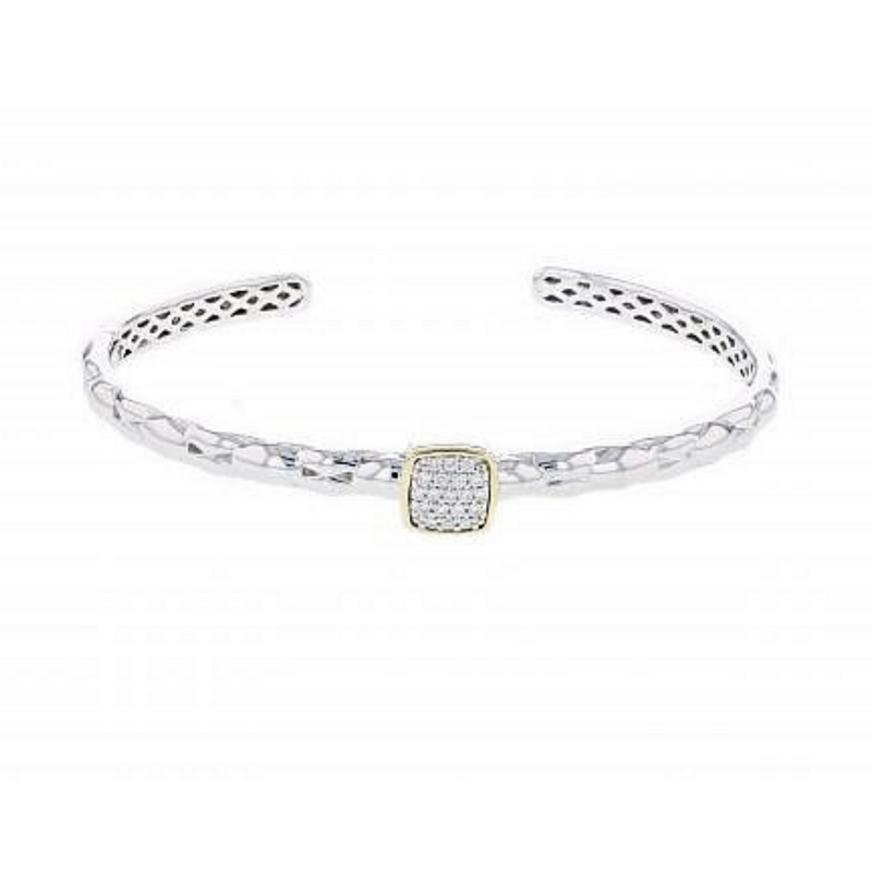 Piyaro Italian silver hinge bracelet with 0.17ct H color VS diamonds and solid 14k yellow gold accents.