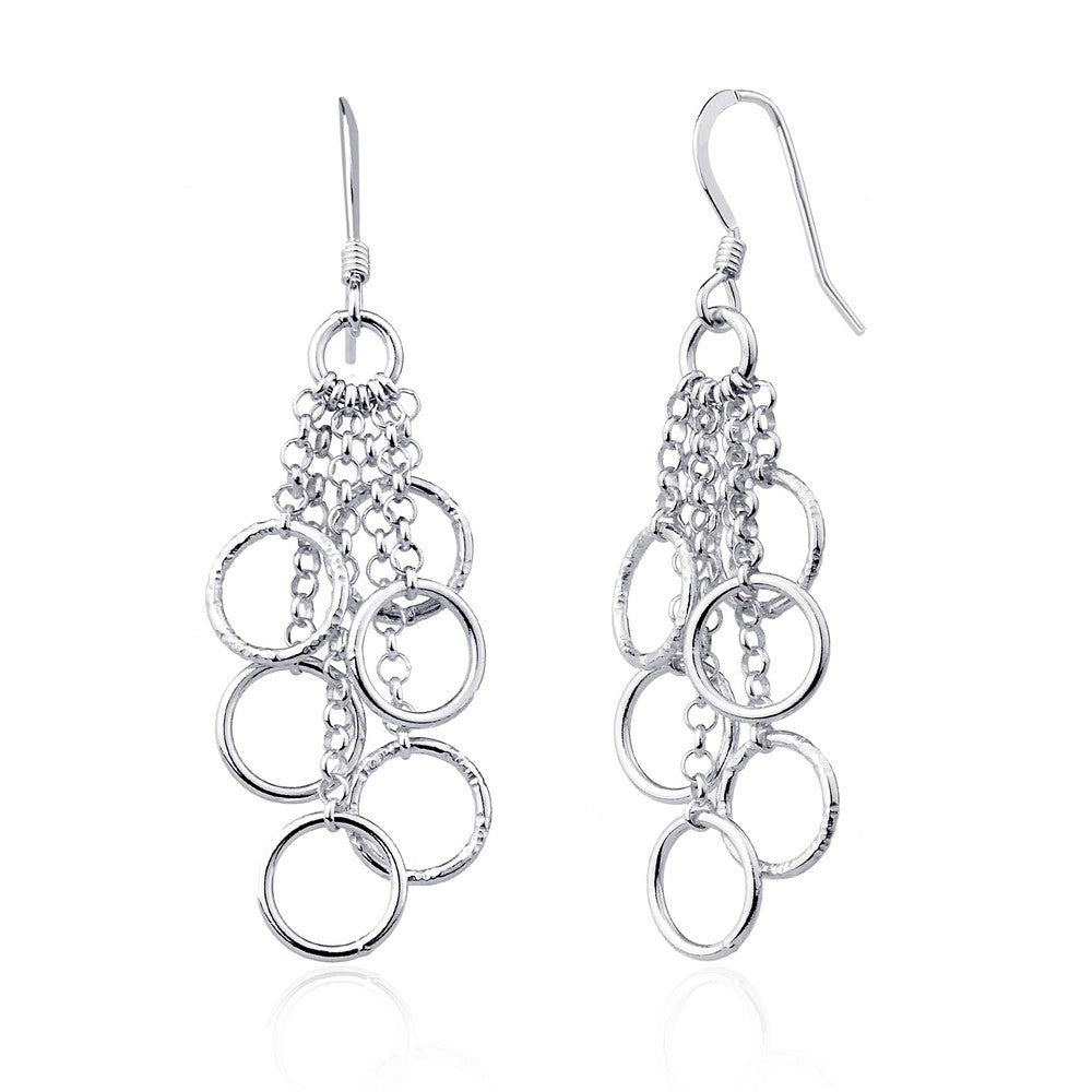 Sterling Silver Multi Open Circles Dangling Earrings on Fishhooks.