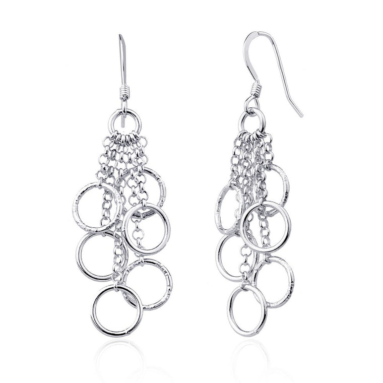 Sterling Silver Double Multi Open Circle Dangling Earrings (97560)