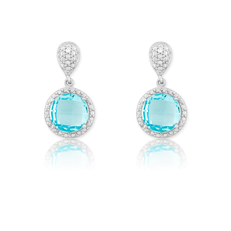 Sterling Silver Blue Topaz and Diamond Earrings (97564)