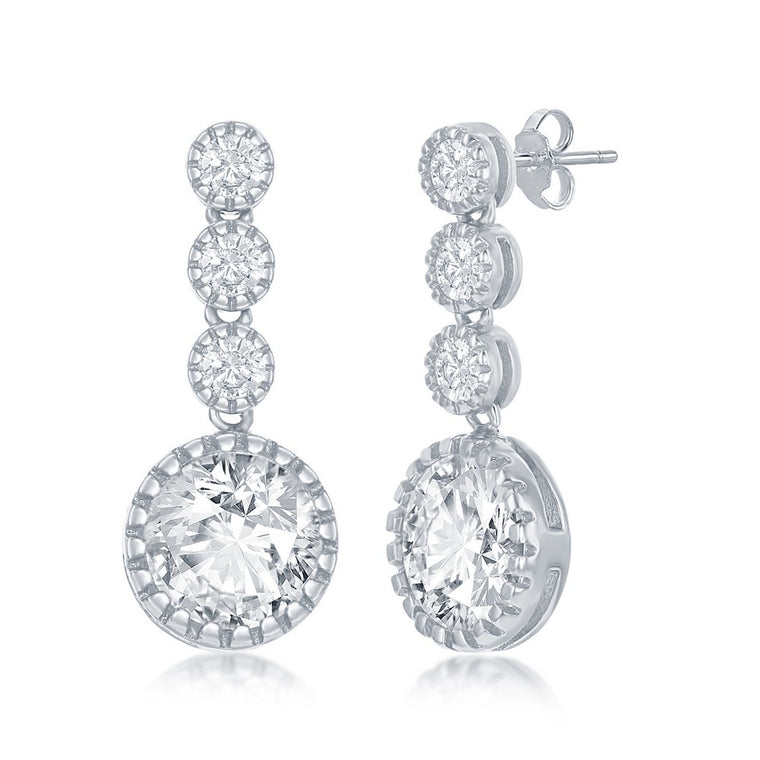 Sterling Silver Round Four Stone CZ Earrings (97565)