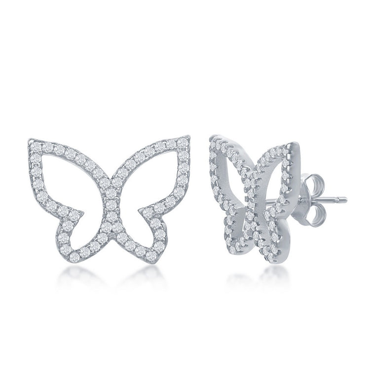 Sterling Silver Open Butterfly CZ Earrings (97566)