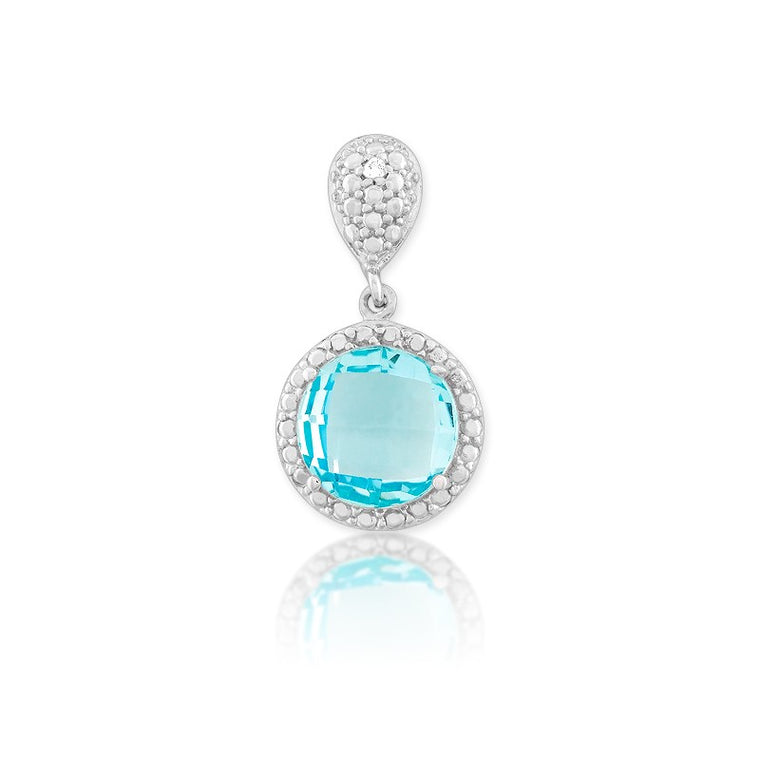 Sterling Silver Blue Topaz and Diamond Necklace (97578)