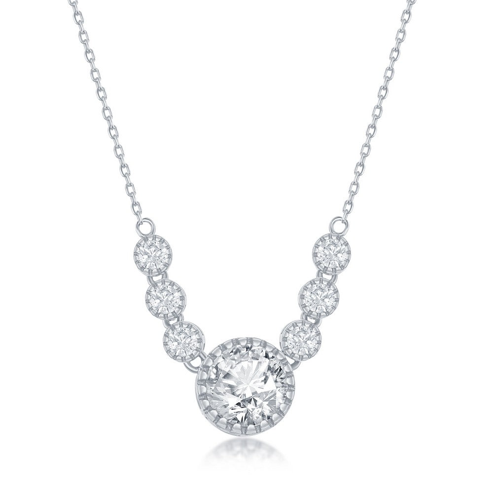 Sterling Silver Seven Stone Graduated CZ Necklace on adjustable 16+2" Sterling Silver Chain.