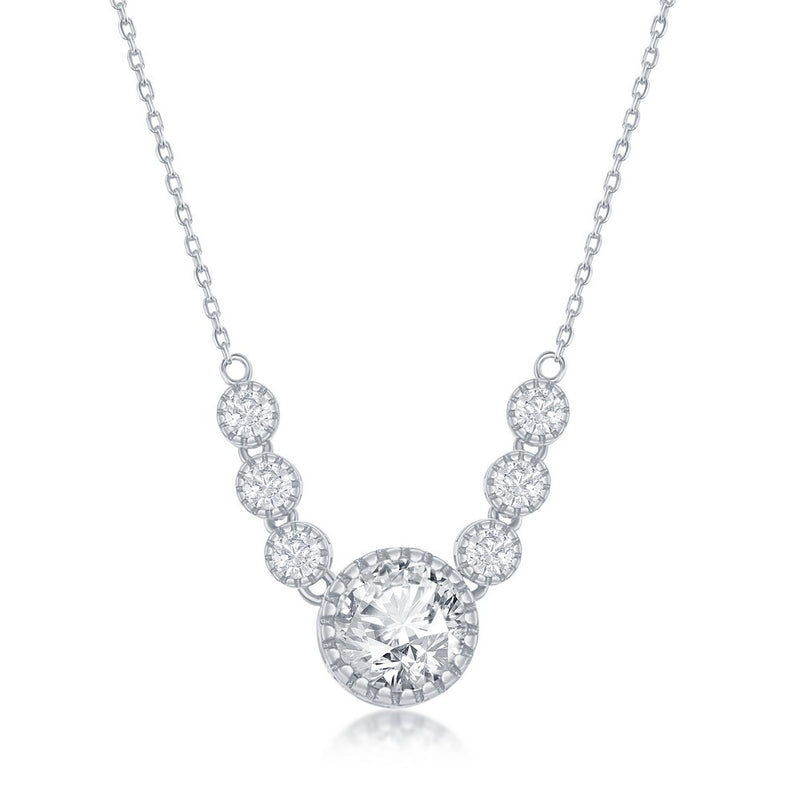 Sterling Silver Seven Stone Graduated CZ Necklace on adjustable 16+2" Sterling Silver Chain.