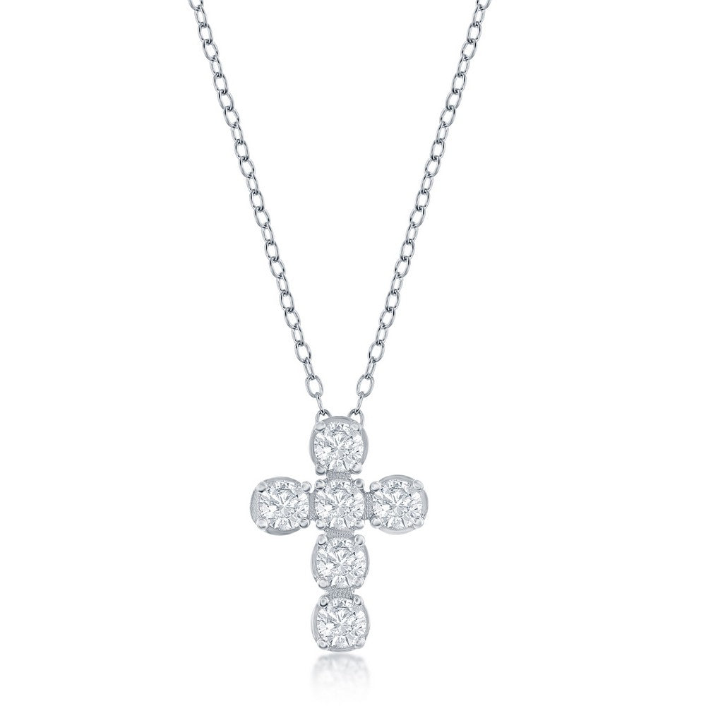 Sterling Silver CZ Cross Pendant on adjustable 16+2" Sterling Silver Chain.