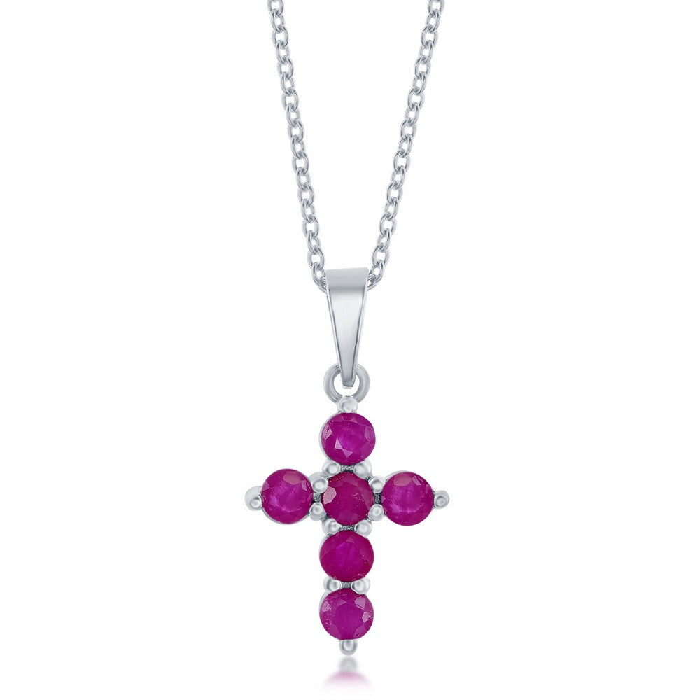 Sterling Silver Ruby Cross Pendant  on adjustable 16+2" Sterling Silver Chain.