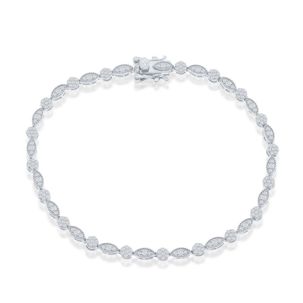 Sterling Silver Round and Marquise Shapes Cubic Zirconia Tennis Bracelet 7.5".