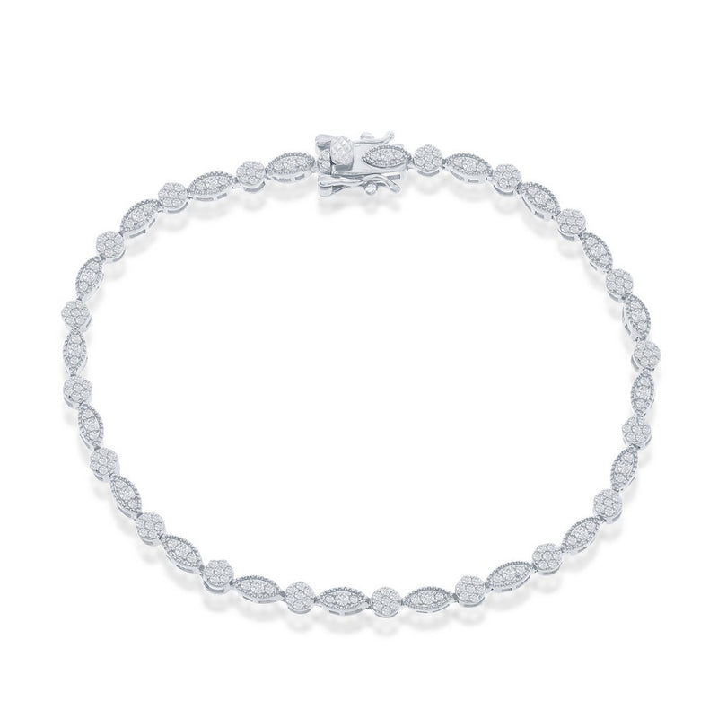 Sterling Silver Round and Marquise Shapes Cubic Zirconia Tennis Bracelet 7.5".