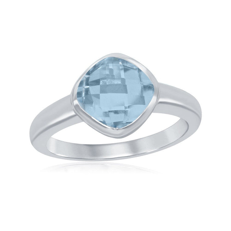 Sterling Silver Checkerboard Cut Blue Topaz Ring, Size 8 (97632)