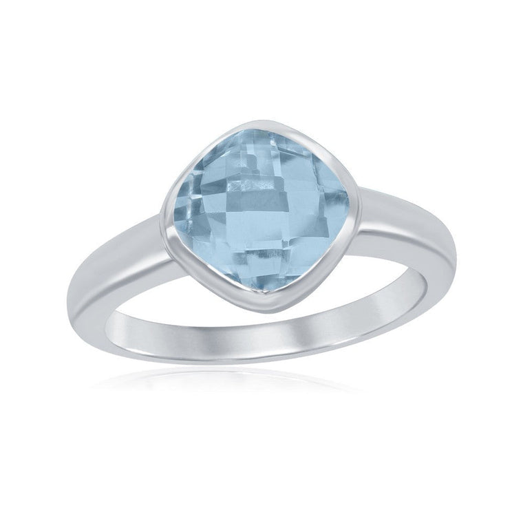 Sterling Silver Checkerboard Cut Blue Topaz Ring, Size 9 (97633)