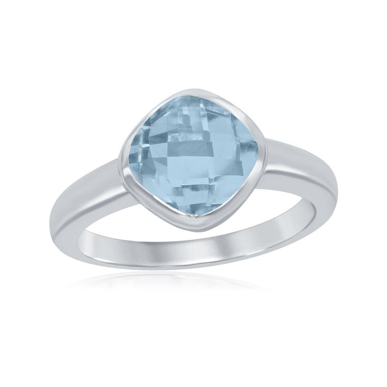 Sterling Silver Checkerboard Cut Blue Topaz Ring, Size 5 (97629)