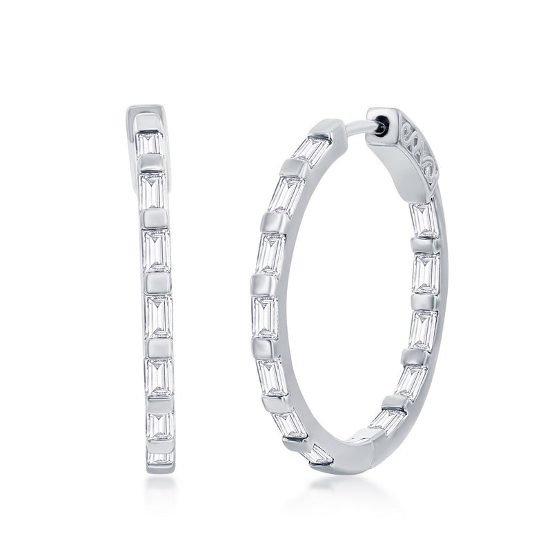 Sterling Silver Baguette Cubic Zirconia Hoop Earrings (97643)