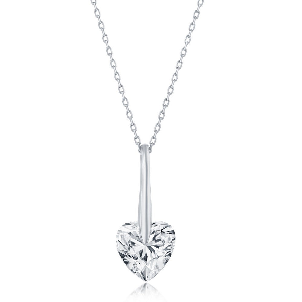Sterling Silver CZ Heart Necklace with 16+2" Sterling Silver Chain.