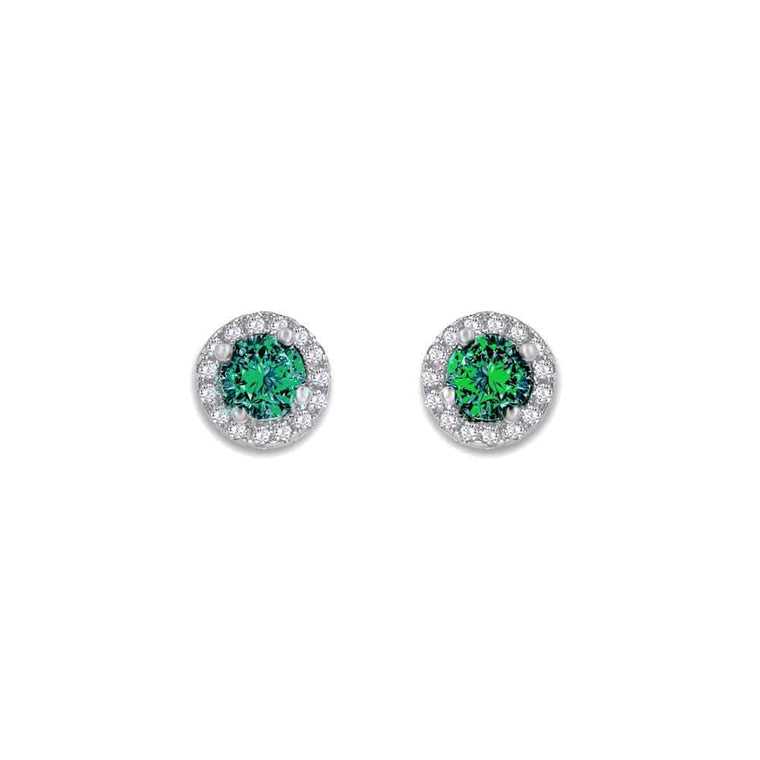 Anna Zuckerman Sterling Silver Emerald Green Cubic Zirconia Halo Earrings (97694)