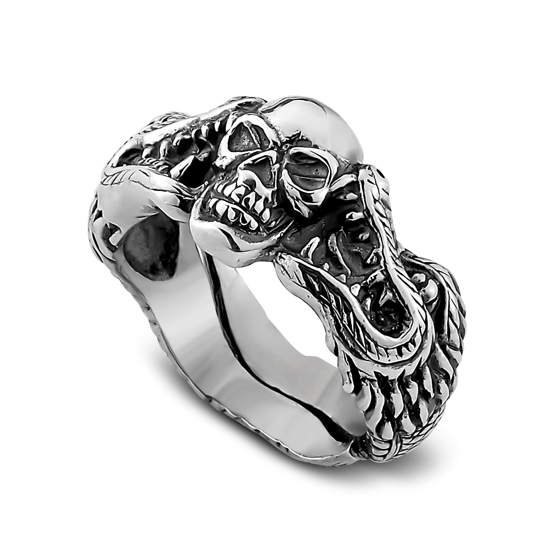 Samuel B. Sterling Silver Men's Skull  and Dragon Head Design Ring, Size 11, is handcrafted in Bali by our skilled artisans. Each creation in the Imperial Bali™ Men’s Collections draws its power from mystic dragons, yet bows in reverence to nature and ancient Balinese patterns, weaves and textures.