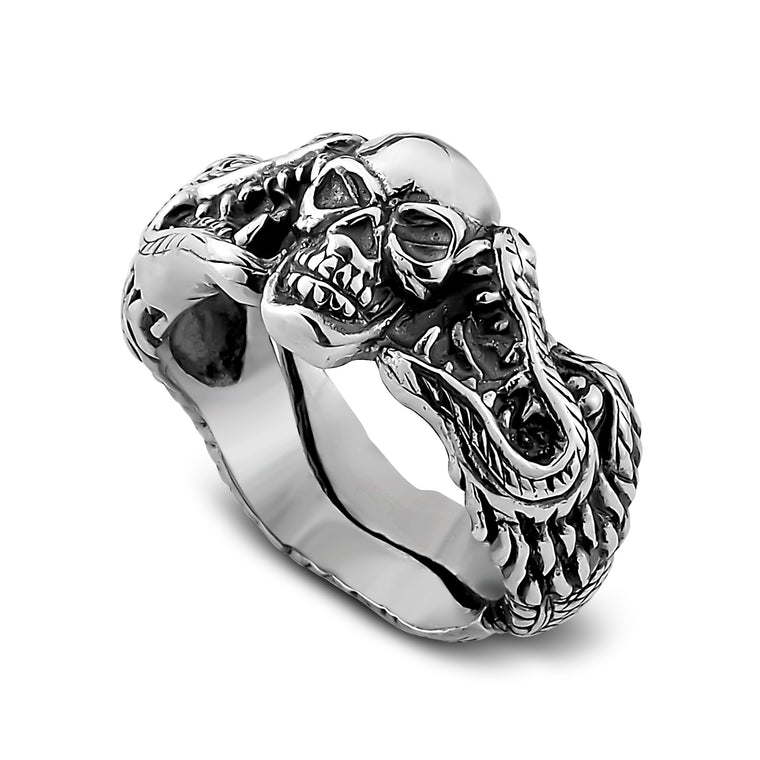 Samuel B. Sterling Silver Skull and Dragon Design Ring, Size 11 (97741)