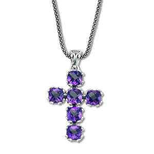 Samuel B Sterling Silver Amethyst Cross Pendant. From our signature collection, Royal Bali™ featuring designs handcrafted using sterling silver and genuine gemstones. 