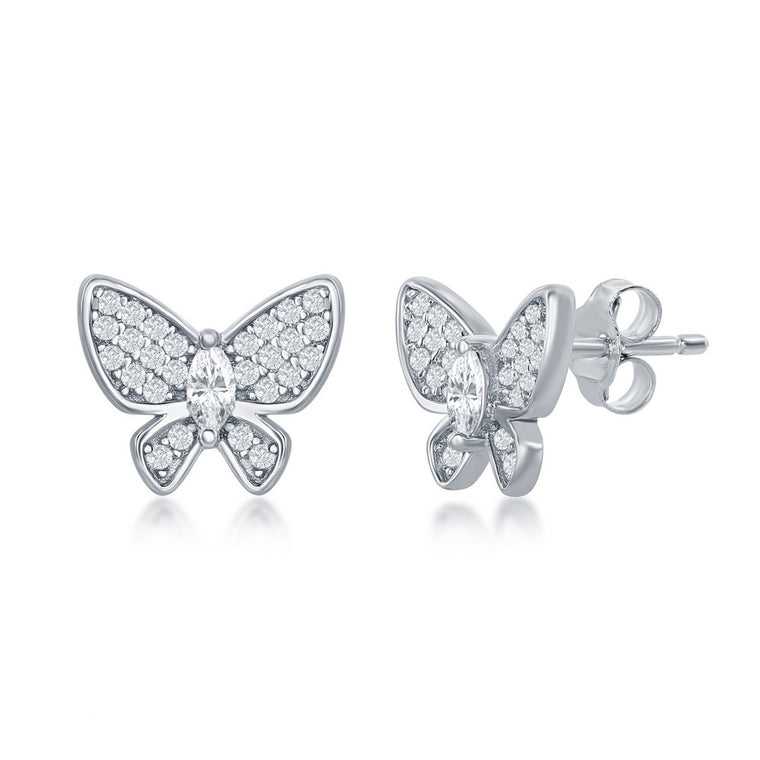 Sterling Silver Pave Butterfly CZ Earrings (98209)