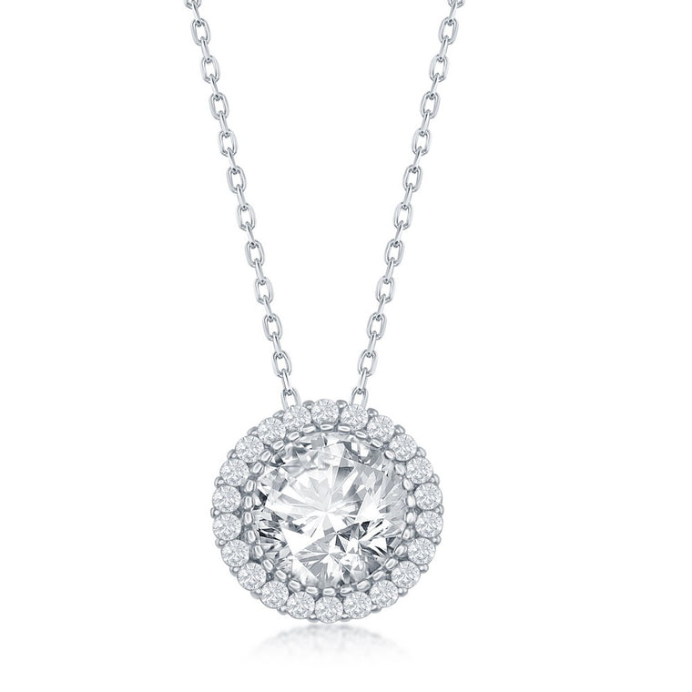 Sterling Silver Round CZ Halo Necklace (98213)
