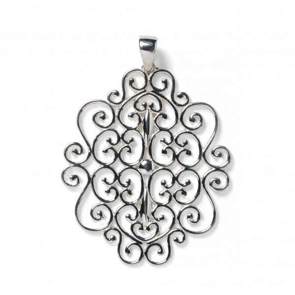 Southern Gates Joanne Pendant Hand Wrought Series  35x30mm 925 Sterling Silver Designed in Charleston, SC  Celebrate historic Southern gardens featuring wrought iron elements of sweet blooms, scrolling vines and lush landscapes.