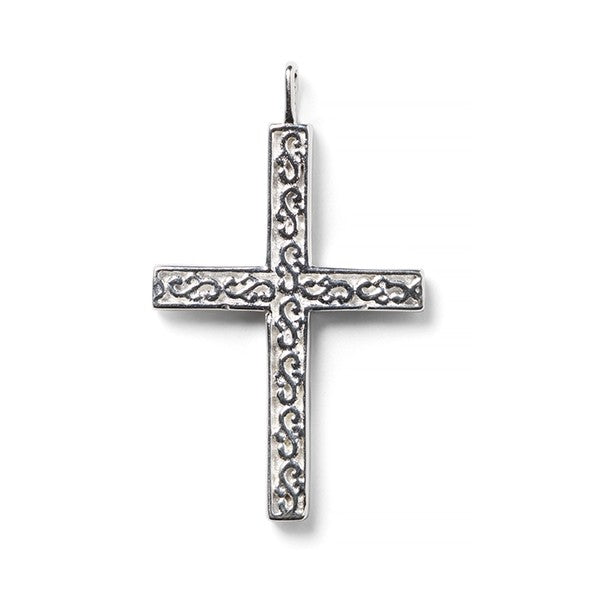 Southern Gates® Scrolling Vine Garden Cross Pendant Inspiration Series 26x18mm 925 sterling silver Designed and distributed in Charleston, SC   Beautiful scroll designs reminiscent of the ironwork found in historic churches, chapels, and cathedrals have inspired this intricate filigree jewelry.