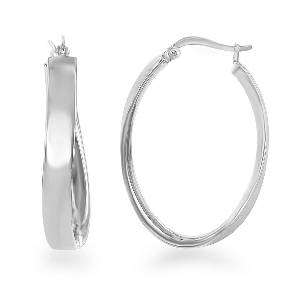 Sterling Silver Curved Oval Hoop Earrings (96593)