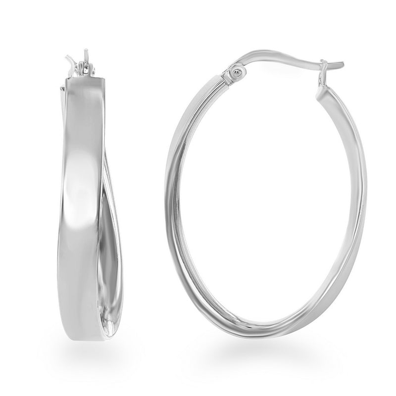 Sterling Silver Curved Oval Hoop Earrings (96593)