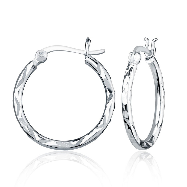 Sterling Silver Small Diamond Cut Hoop Earrings (96594)