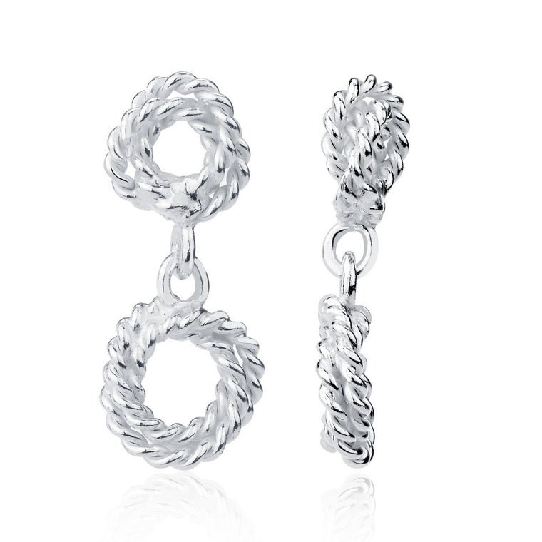 Sterling Silver Double Rope Design Open Circle Earrings (91073)