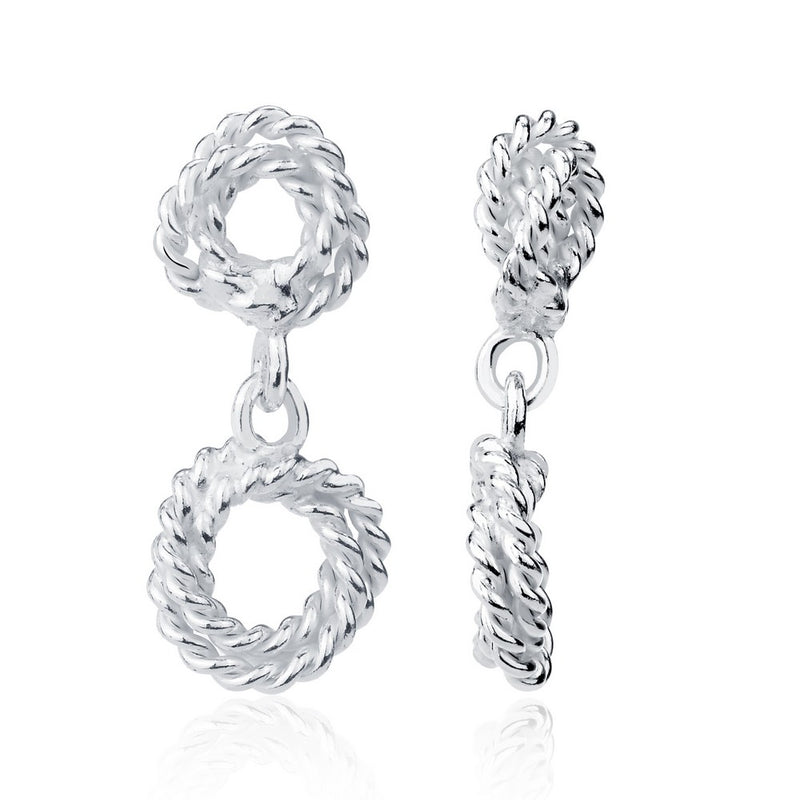 Sterling Silver Double Rope Desig Open Circle Earrings 