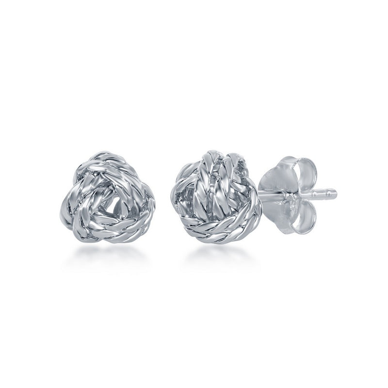 Sterling Silver Diamond Cut Love Knot Stud Earrings.