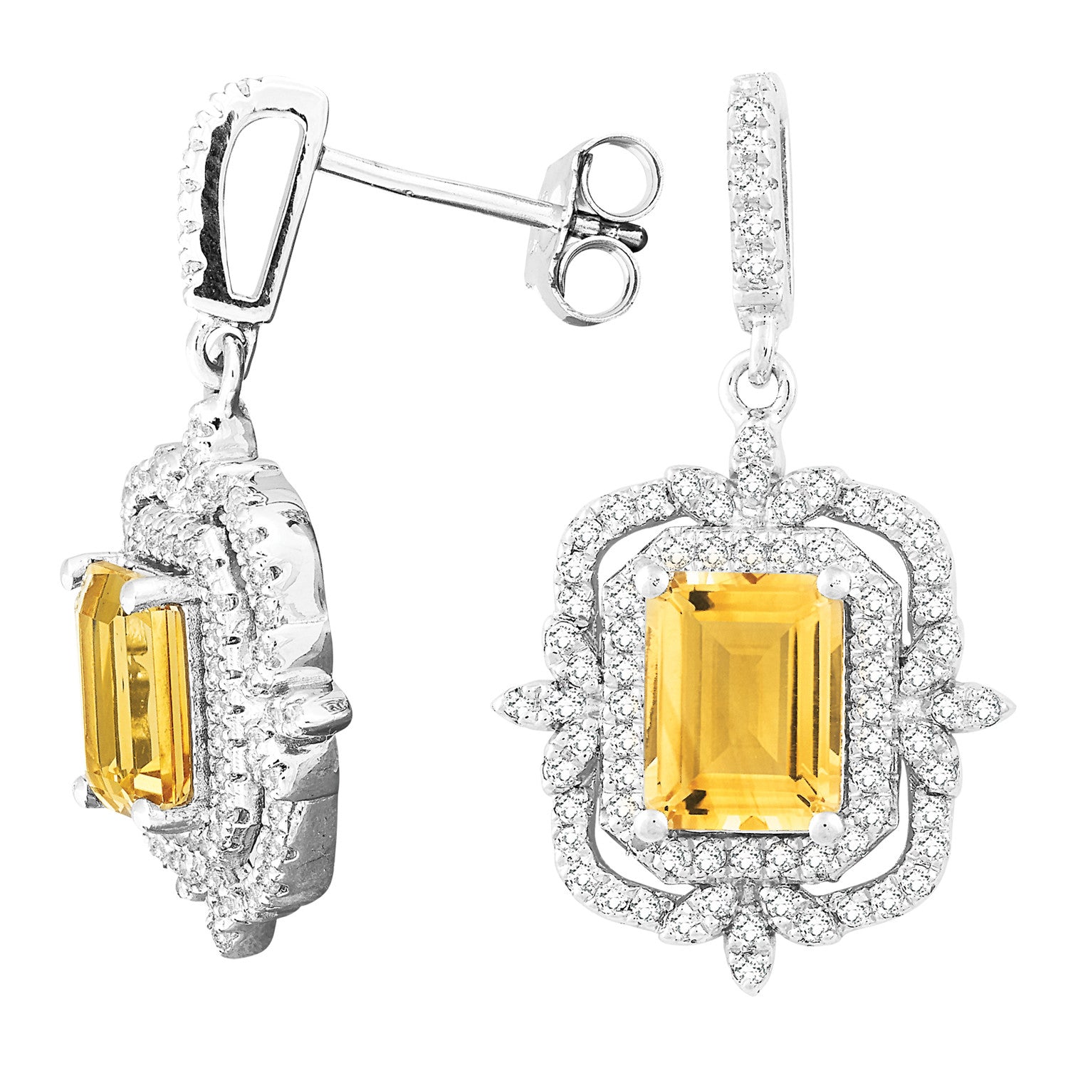 Bellissima Sterling Silver Citrine and White Topaz Earrings