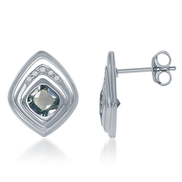 Bellissima Sterling Silver Blue and White Topaz Square Earrings (88656)
