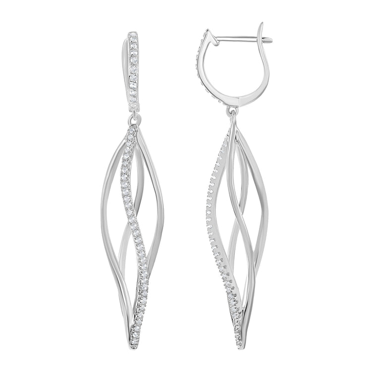 Bellissima Bridal Sterling Silver White Topaz Open Twist Earrings (89117)