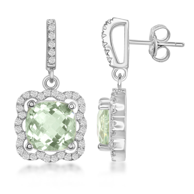 Bellissima Sterling Silver Green Amethyst and White Topaz Earrings