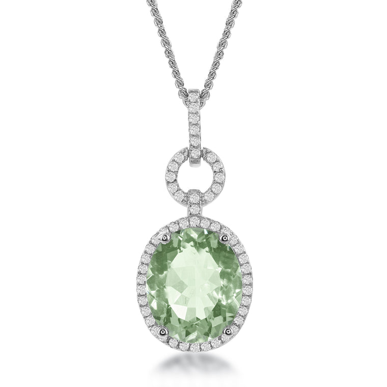 Bellissima Sterling Silver Green Amethyst and White Topaz Pendant (88691)