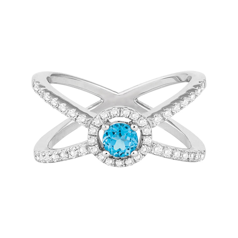 Bellissima Sterling Silver Blue and White Topaz Ring, Size 7 (83238)