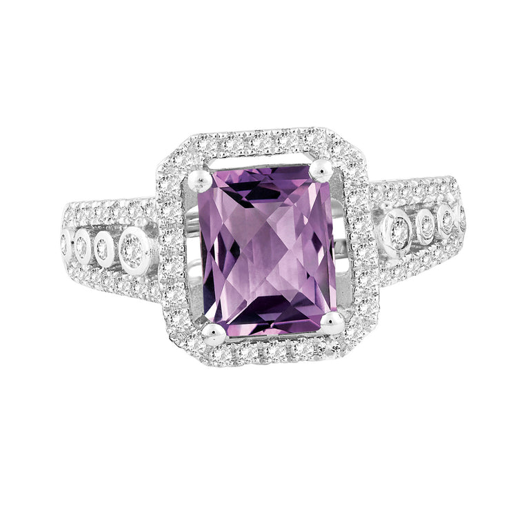 Bellissima Sterling Silver Amethyst and White Topaz Ring, Size 6 (83806)
