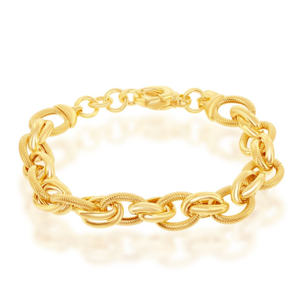Sterling Silver with14K Gold Overlay, Oval & Rope Design Bracelet